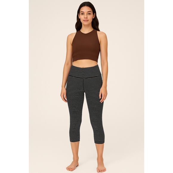 Lululemon Wunder Under Crop Leggings Black White Stripe Size 4 (Small) - Picture 1 of 5